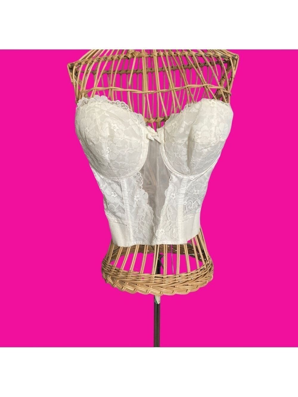 VTG Women's Peter Pan White Lace Longline Bra Bustier 34C